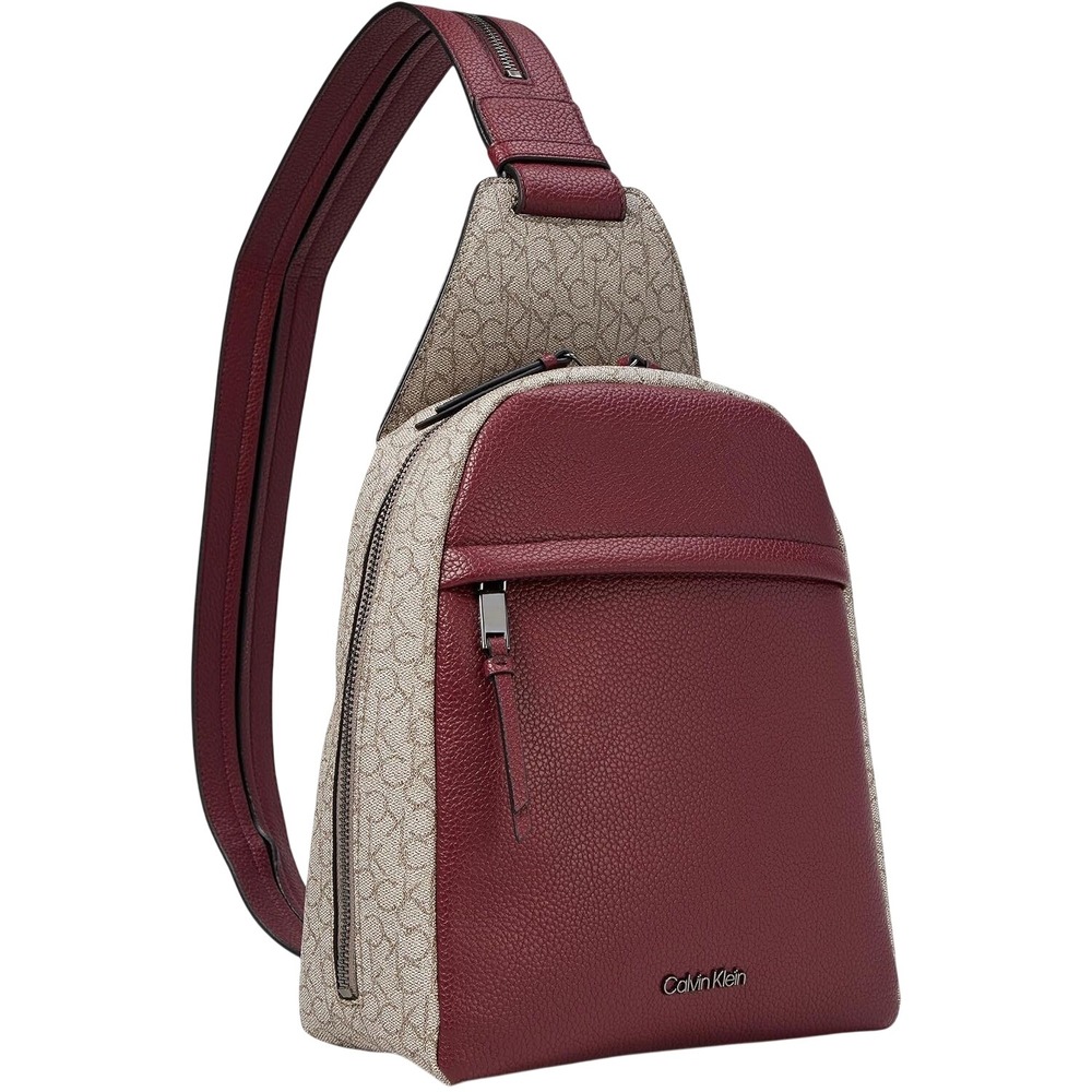 426. Calvin Klein Mia Backpack Mini Textured Almond Taupe Deep Rouge Sling Bag